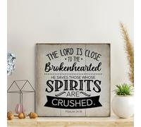 Madcolitote Panneau en bois « The Lord Is to The Brokenhearted » avec verset de la Bible de Jésus - Décoration murale religieuse pour la maison, la cuisine, la salle de bain, le salon - 15,2 x 15,2 cm