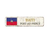 Madcolitote Port-au-Prince Panneaux de rue personnalisés Haïti Drapeau Signs Capital Country City Souvenir Haiti-Port-au-Prince Plaque en métal rustique Décoration de maison Cadeau pour un ami