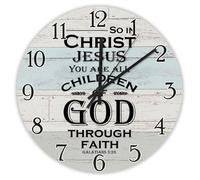 Madcolitote So in Christ Jesus You Are All Children of God through Faith Horloge murale en bois avec verset de la Bible 38,1 cm Horloge murale à piles Décoration religieuse pour salon, chambre à