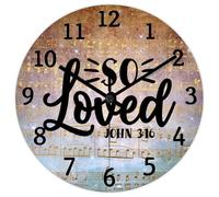 Madcolitote So Loved Horloge murale avec verset de la Bible - 25,4 cm - Fonctionnement à piles - Silencieuse - Sans tic-tac - Décoration murale chrétienne pour chambre à coucher, salon, cuisine, école