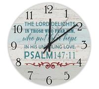 Madcolitote The Lord Delights in Those Who Fear Him Horloge murale en bois avec verset de la Bible Fonctionne avec piles 25,4 cm Sans tic-tac Décoration religieuse pour bureau, école, salle de bain