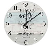 Madcolitote The Lord Delights in Those Who Fear Him Psaum 147:11 Horloge murale en bois avec verset de la Bible Jésus Horloge décorative à piles 38,1 cm Décoration religieuse pour salon, chambre à