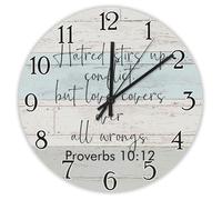 Madcolitote Verse de la Bible 38,1 cm Grande horloge murale Haine suscite le conflit mais l'amour couvre les proverbes 10:15 Horloge murale Écriture chrétienne Décoration d'intérieur pour la maison