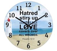 Madcolitote Verse de la Bible 38,1 cm Horloge murale ronde de 38,1 cm avec inscription « Haine Stirs Up Conflict But Love Covers Over All Wrongs » Horloge murale Écriture Décoration d'intérieur pour