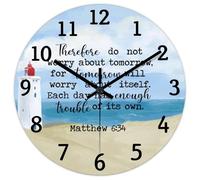 Madcolitote Verse de la Bible - Grande horloge murale chrétienne de 25,4 cm - Fonctionnement à piles - Par conséquent ne vous inquiétez pas de demain - Horloge - Décoration d'intérieur pour cuisine