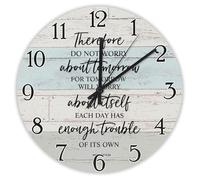 Madcolitote Verse de la Bible - Horloge murale chrétienne en bois de 30,5 cm - Fonctionnement à piles - Par conséquent ne vous inquiétez pas de demain - Décoration d'intérieur pour cuisine, salon