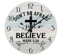Madcolitote Verse de la Bible - Horloge murale chrétienne en bois de 38,1 cm avec inscription « Don't Be Afraid Just Believe Mark 5 36 » - Décoration d'intérieur pour la maison, la cuisine, le bureau