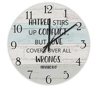 Madcolitote Verse de la Bible - Horloge murale chrétienne en bois de 38,1 cm - La haine attise les conflits mais l'amour couvre tous les mauvais horloges - Décoration d'intérieur pour chambre à