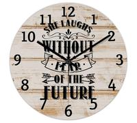 Madcolitote Verse de la Bible - Horloges décoratives rondes chrétiennes - 25,4 cm - Elle rit sans peur de l'avenir - Horloge chrétienne - Décoration d'intérieur pour salon, cuisine, chambre à coucher