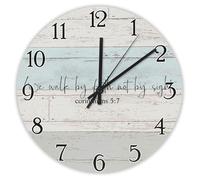 Madcolitote Verse de la Bible - Horloges murales rondes de 25,4 cm - Fonctionne avec piles « We Walk by Faith Not by Sight » - Corinthians - 5, 7, 4 - Décoration d'intérieur pour la maison, la cuisine