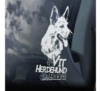 Madcolitote VIT Herdehund on Board Autocollant pour fenêtre de voiture Motif berger blanc Suisse Blanc