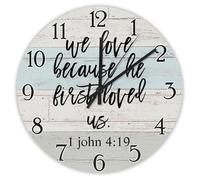 Madcolitote We Love Because He First Loved Us.1 John 4 19 Horloge murale en bois avec verset de la Bible 25,4 cm Citation religieuse Décoration artistique pour bureau, école, salle de bain