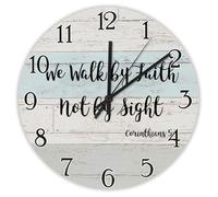 Madcolitote We Walk by Faith Not by Sight Corinthians 5 7 Horloge murale en bois avec verset de la Bible 38,1 cm Décoration murale chrétienne pour salon, cuisine, chambre à coucher, salle de bain