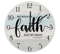 Madcolitote We Walk by Faith Not by Sight Corinthians Horloge murale 5:7 avec verset de la Bible Grande horloge murale en bois 38,1 cm Décoration d'intérieur chrétienne pour cuisine, salon, chambre à