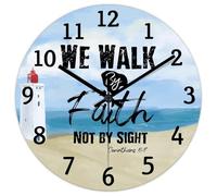 Madcolitote We Walk by Faith Not by Sight Corinthians Horloge murale en bois 5:7 avec verset de la Bible Grande horloge murale à piles 38,1 cm Décoration religieuse pour chambre à coucher, salon