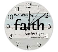 Madcolitote We Walk by Faith Not by Sight Corinthians Horloge murale en bois 5:7 avec verset de la Bible 38,1 cm Horloge murale silencieuse à piles Citation religieuse Décoration artistique pour salon