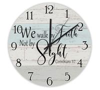 Madcolitote We Walk by Faith Not by Sight Corinthians Horloge murale en bois 5:7 avec verset de la Bible de Jésus Fonctionne avec piles 38,1 cm Décoration religieuse pour salon, chambre à coucher