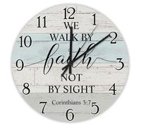Madcolitote We Walk by Faith Not by Sight Corinthians Horloge murale en bois 5:7 avec verset de la Bible - Horloge décorative à piles - 38,1 cm - Citation religieuse - Décoration artistique pour