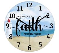 Madcolitote We Walk by Faith Not by Sight Corinthians Horloge murale en bois 5:7 avec verset de la Bible de Jésus Horloge décorative à piles 25,4 cm Décoration religieuse pour salon, chambre à coucher