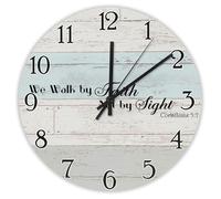 Madcolitote We Walk by Faith Not by Sight Horloge murale en bois avec verset de la Bible 30,5 cm Grande horloge murale à piles silencieuse pour bureau, école, salle de bain