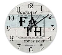 Madcolitote We Walk by Faith Not by Sight Horloge murale en bois avec verset de la Bible de Jésus Fonctionnement à piles 38,1 cm Décoration religieuse chrétienne silencieuse pour chambre à coucher