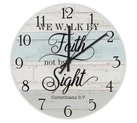 Madcolitote We Walk by Faith Not Horloge murale avec verset de la Bible 30,5 cm Horloge murale à piles silencieuse pour chambre à coucher, salon, cuisine, école, bureau
