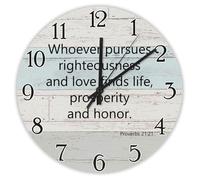 Madcolitote Whoever Pursues Righteousness And Love Finds Life Proverbs 21:21 Horloge murale en bois 38,1 cm Décoration d'intérieur chrétienne pour cuisine, chambre, salon, bureau