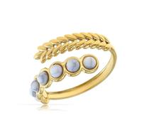 Made by Nami Bague Femme Ajustable Double Acier Inoxydable Doré Perles Naturelles Étanche Boho