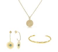 Made by Nami Boho Parure de bijoux pour femme avec collier doré + bracelet pour femme + boucles d'oreilles pendantes en acier inoxydable chirurgical étanche et hypoallergénique, Klein, Acier