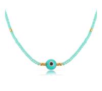 Made by Nami Collier de perles en verre pour femme en blanc, turquoise ou violet avec perle Nazar Boncuk Bijou hippie étanche 40 + 5 cm, Anpassbar, Acier inoxydable, Perles de verre
