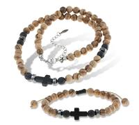 Made by Nami Ensemble collier de perles pour homme et bracelet avec croix - Bijoux chrétiens spirituels