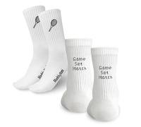Made by Nami Lot de 2, 4, 8 paires de chaussettes de tennis, blanches, unisexes, en coton, avec broderie, jeu de match, chaussettes de tennis amusantes avec motif, idée cadeau pour homme et femme