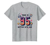 Made in 95 Better with Age, Cadeau d'anniversaire, Jeu rétro T-Shirt, Enfant, Gris Chiné, 4 Ans