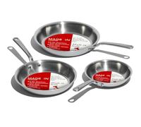 Made In Cookware - Ensemble de 3 poêles à frire en acier inoxydable (comprend 20,3 cm/25,4 cm/30,5 cm) - Fabriqué en Italie - 5 épaisseurs en acier inoxydable - Batterie de cuisine professionnelle