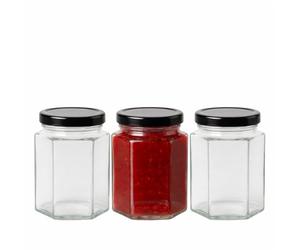 made in home Lot de 20 bocaux de conservation hexagonaux en verre de 280 ml avec couvercle noir