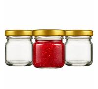made in home - Lot de 40 mini bocaux en verre de 40 ml, pots à épices avec couvercle à visser, bocaux, bocaux à essai, pots à confiture, petits pots à miel, bocaux ronds (couvercles dorés)