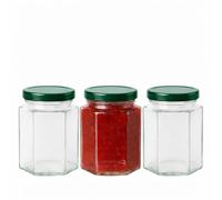 made in home - Petits pots à miel hexagonaux avec couvercles de 280 ml - Mini bocaux parfaits pour conserver le miel, la confiture, les épices, le yaourt - Cadeau d'invité, mariage, faveurs de mariage