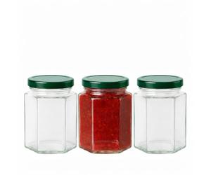made in home - Petits pots à miel hexagonaux avec couvercles de 280 ml - Mini bocaux parfaits pour conserver le miel, la confiture, les épices, le yaourt - Cadeau d'invité, mariage, faveurs de mariage