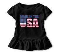 Made in USA Flag Robe à manches courtes pour enfants 100 % coton à volants, Noir, 5/6X