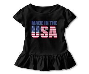 Made in USA Flag Robe à manches courtes pour enfants 100 % coton à volants, Noir, 5/6X