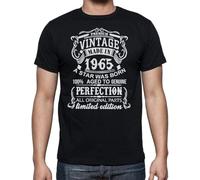 Made Vintage in 1965 57 Years Old 57th Birthday Gift Streetwear Tee Round Neck Unisex Tops Men's 100% Cotton Short-Sleeve T-Shirts XXXL