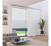 MADECOSTORE Double Store Enrouleur Jour Nuit Tissu Jacquard - Blanc - L64 x H250cm - Fixation avec perçage - Chaînette chromée