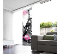MADECOSTORE Panneau Japonais Voile Blanc Dévoré enduit Vie en rose Paris - Rose - L45 x H260cm