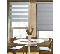 MADECOSTORE Double Store Enrouleur Jour Nuit - Gris Clair - L65 x H190cm - Fixation avec ou sans perçage - Chaînette coordonnée