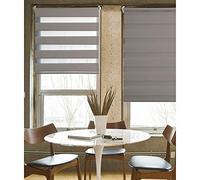 MADECOSTORE Double Store Enrouleur Jour Nuit - Taupe - L125 x H190cm - Fixation avec ou sans perçage - Chaînette coordonnée