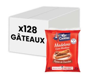 Madeleine Pépites de Chocolat extra moelleuse Ker Cadélac - 32 paquets - 128 madeleines longues