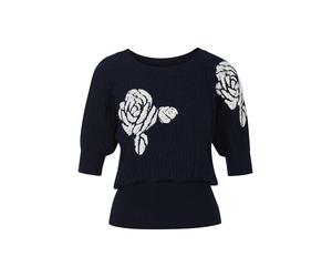 MADELEINE Pull-over 'Cloqué' marine / blanc, Taille S-M