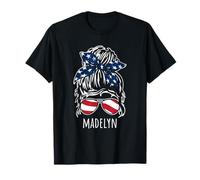Madelyn Messy Hair Chignon avec lunettes de soleil ruban USA T-Shirt