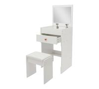 Madelynn Coiffeuse rectangulaire avec tabouret et miroir, capacité de charge de 90 kg, peu encombrante, pour maisons, appartements, dortoirs, studios
