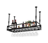Madelynn Étagère de plafond - 100 x 35 cm - Étagère à vin relevable - Avec balustrade et socle à fleurs - Charge de 50 kg - Réglable en hauteur - Pour bar, restaurant, café